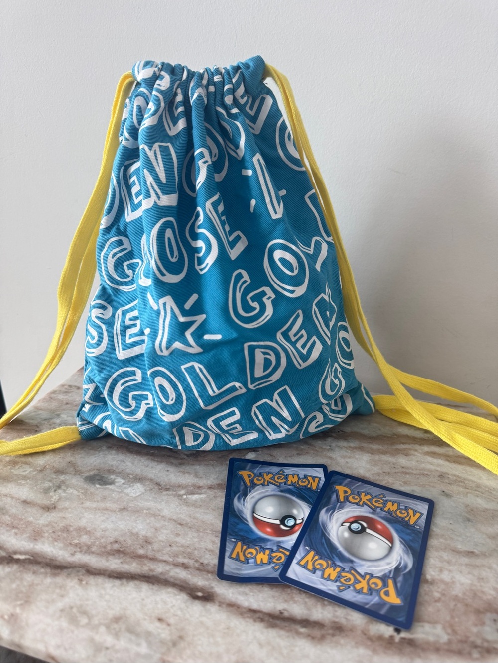 Kids Golden Goose Blue Graffiti Print Drawstring Travel Backpack On the Go Bag